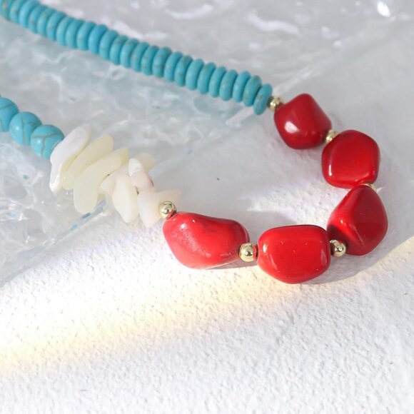 Turquoise Bead Necklace Women Adjustable Bohemian Shell Jewelry - Picture 5 of 7